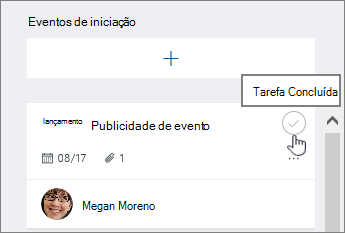 Clique na marca de verificação para concluir uma tarefa