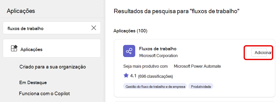 adicionar fluxos de trabalho