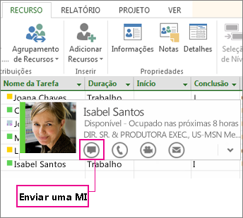 Contactar pessoas com o Lync