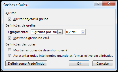 Caixa de diálogo Grelha e Guias do PowerPoint