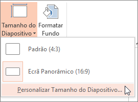 Opção do menu Personalizar Tamanho do Diapositivo