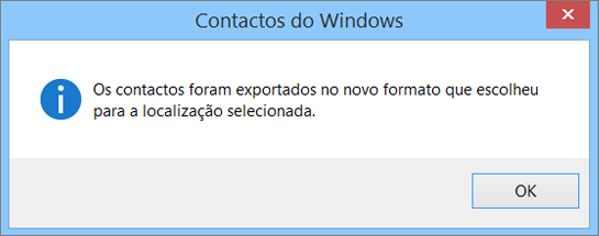 Verá uma mensagem final a informar que os seus contactos foram exportados para um ficheiro CSV.