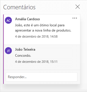 Uma conversação no painel de Comentários