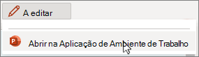 Botão Editar aberto na aplicação de ambiente de trabalho