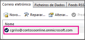 Uma conta na caixa de diálogo Definições da Conta no Outlook 2013