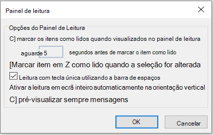 Opções do Painel de Leitura