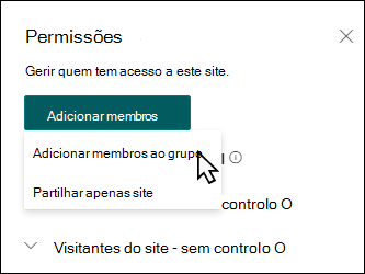 Pré-visualização do painel Adicionar membros