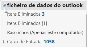 Para abrir o ficheiro de dados do Outlook, selecione a seta junto ao mesmo.