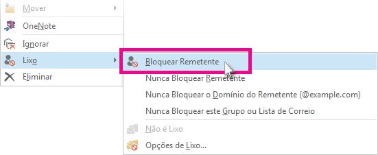 Comando Bloquear Remetente na lista de mensagens