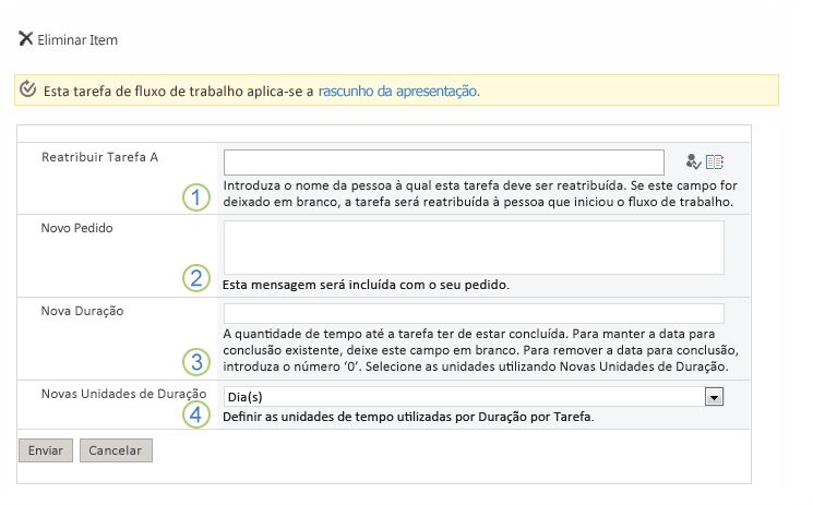 Formulário para reatribuição de tarefas