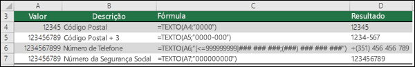 Formatos especiais para a função TEXTO