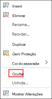 Ocultar separador no Excel para a Web