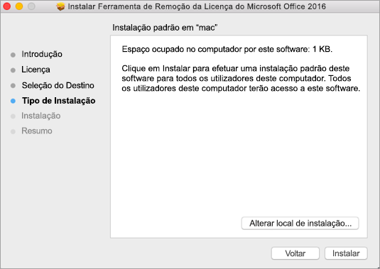 Clique em Instalar na ferramenta para remover licenças.