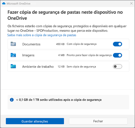 cópia de segurança do onedrive captura de ecrã da terceira versão