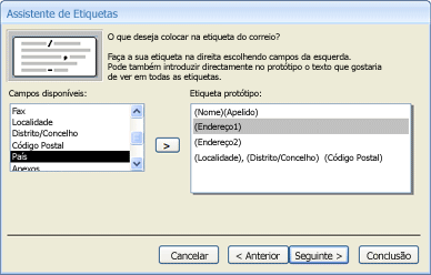 Adicionar campos a uma etiqueta no Assistente de Etiquetas