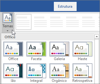 Opções para temas no friso do Word