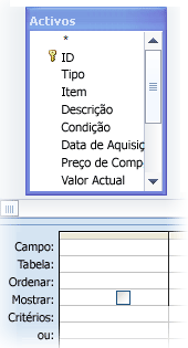 Tabela no estruturador de consultas