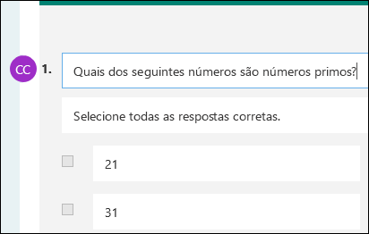 As iniciais dos contribuidores apresentadas junto à pergunta do questionário