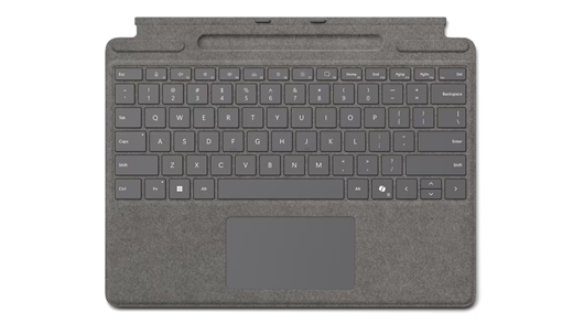 Surface Pro Keyboard com armazenamento de canetas para Empresas em platina.