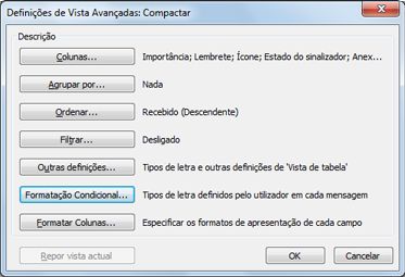 Caixa de diálogo Definições de Vista Avançadas