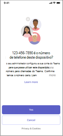 Experiência de primeira execução do Teams Phone Mobile