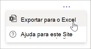 Selecione Exportar para Excel de Mais opções pendentes no relatório