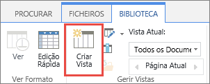 O botão Criar Vista da Biblioteca do SharePoint no friso.