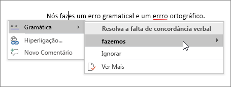 Exemplo de Ortografia e Gramática do Office 365