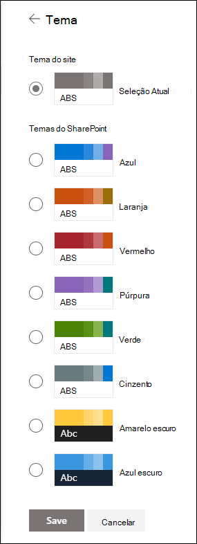 Alterar o tema do seu site do SharePoint