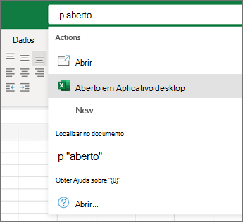 Seleção de Abrir na Aplicação Para Computador do Excel