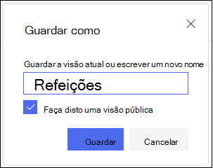 Caixa de diálogo Guardar Vista de Lista do SharePoint Online