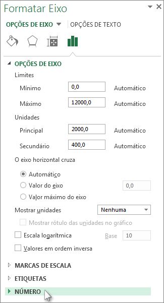 Opção Número no painel Formatar Eixo