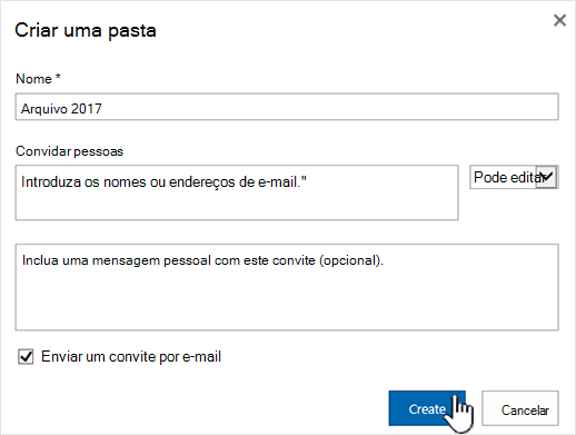 Caixa de diálogo de partilha do modo clássico do SharePoint Online