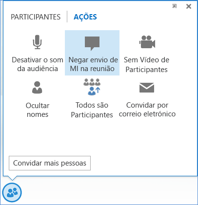 Captura de ecrã da opção Negar Envio de MI na Reunião