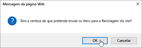 Confirmação da caixa de diálogo Eliminar item com a eliminação realçada