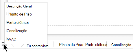 Selecione o botão de lista de páginas para ver e selecionar a partir de uma lista completa de páginas no ficheiro de desenho atual.