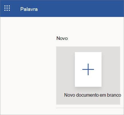 Página de abertura do Word Online com New Blank Doc