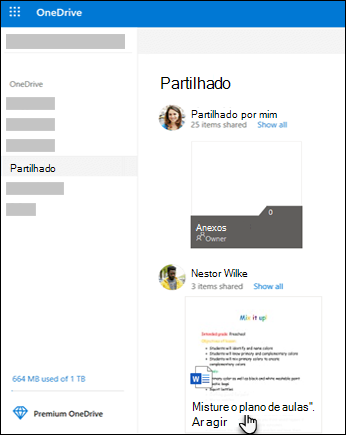 Pastas partilhadas do OneDrive