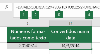 Converter cadeias de texto e números em datas