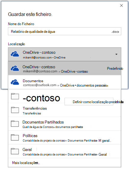 Uma captura de ecrã de como definir a localização predefinida no Word ao guardar um novo ficheiro