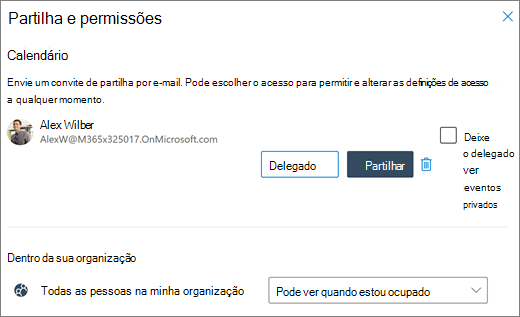 Delegar acesso ao seu calendário no Outlook na Web