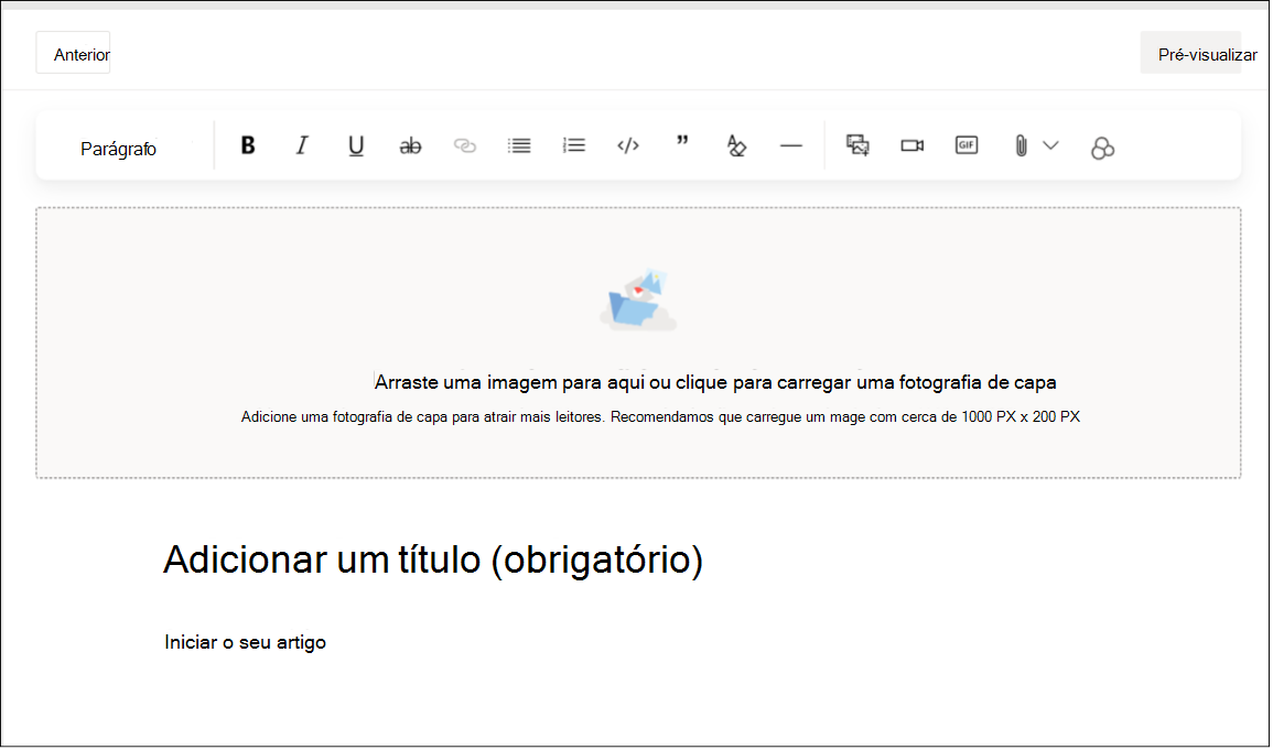 Captura de ecrã a mostrar a interface de edição de um tipo de publicação de artigo com tipo de letra, estilo, imagens e outras opções de texto formatado.