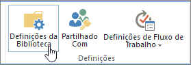 Botões de definição de biblioteca sharePoint na fita