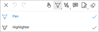 Menu da Caneta de Marcação para PDF do OneDrive para Android