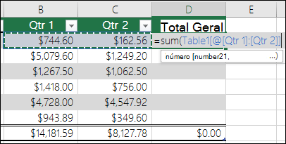 Adicione uma única fórmula numa célula de tabela que será preenchida automaticamente para criar uma coluna calculada