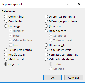Caixa de diálogo Ir para > Especial