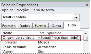 Expressão na propriedade Origem do Controlo de uma caixa de texto.