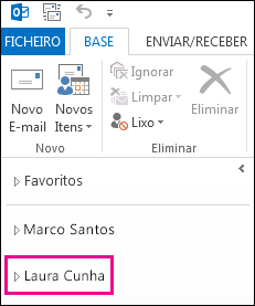 Pasta partilhada apresentada na lista de pastas do Outlook 2013