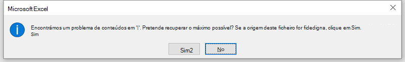 Erro do Microsoft Excel: Encontrámos um problema de conteúdos em 'your.xlsm'. Pretende recuperar o máximo possível? Se a origem deste livro for fidedigna, clique em Sim.