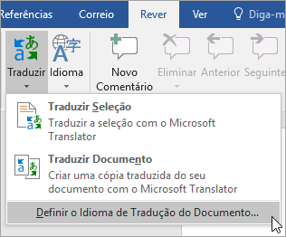 Mostra a opção Definir o Idioma de Tradução do Documento no menu Traduzir